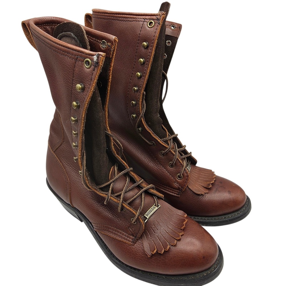 Double-H Packer Logger Boots Womens 8.5 N Brown Leather Western Fringe Lacer